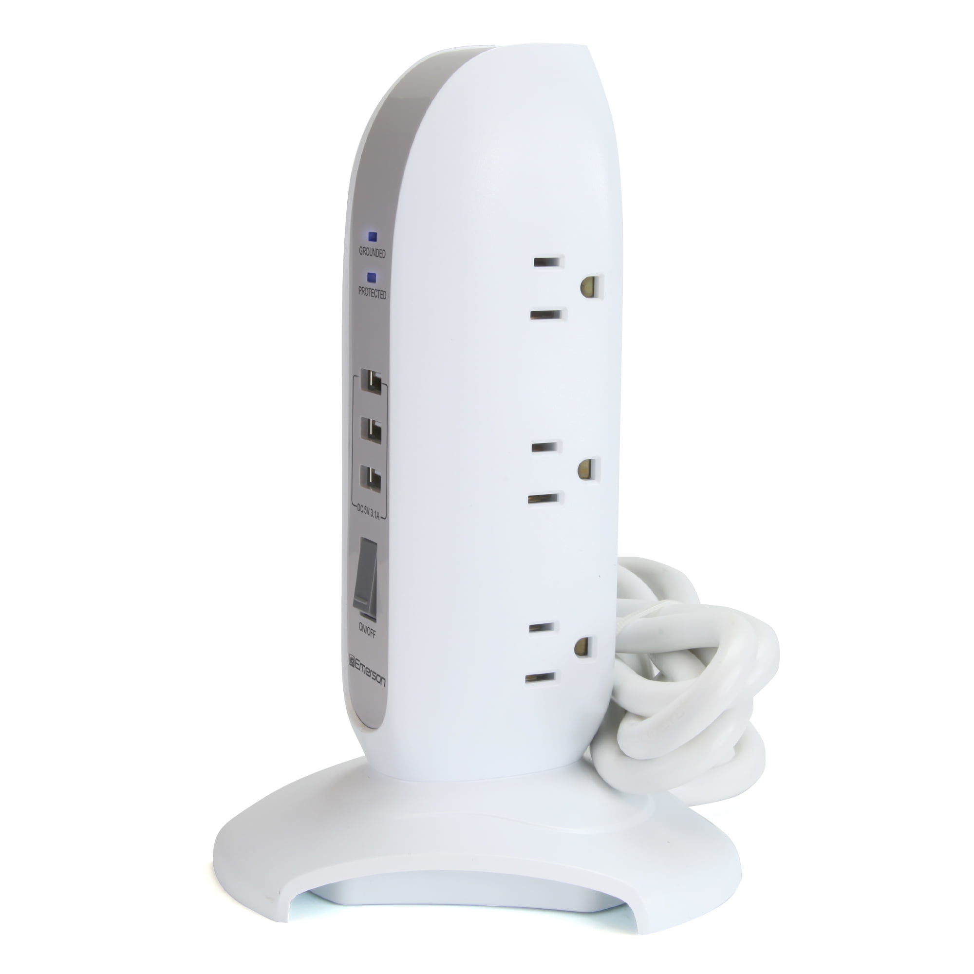 Emerson White Octagon Power Strip Tower with USB Ports
