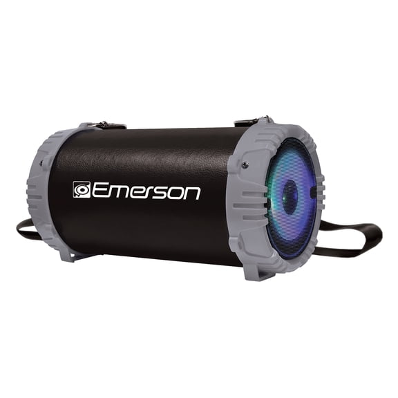 Emerson Portable Bluetooth Speaker with LED Lighting, FM Radio, and Carrying Strap, EAS-3001, Gray