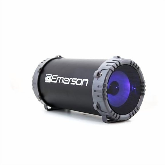Emerson EAS-3001 Portable Bluetooth Speaker with LED Lighting & Carrying Strap, Gray