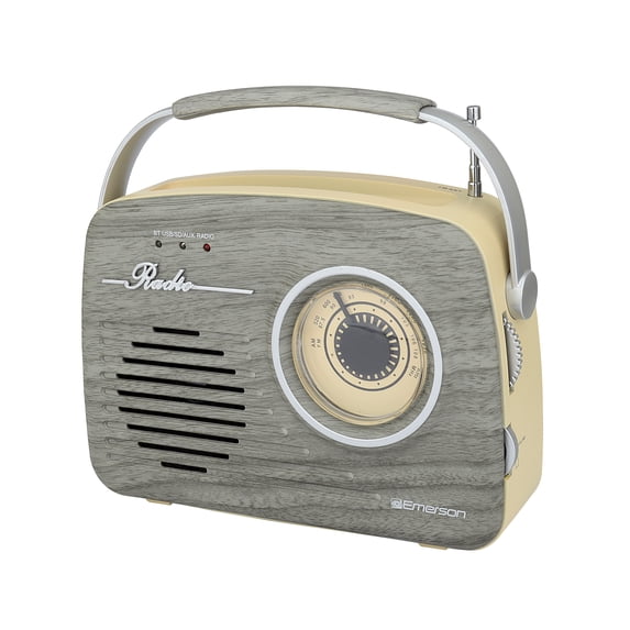 Emerson EAS-3002 Portable Retro Radio with Built-in Rechargable Battery, Gray