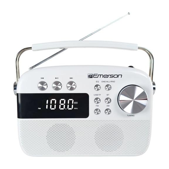 Emerson EAS-3010 Portable Bluetooth Radio with MP3 Player, Retro Style Wireless Speaker with AM/FM Tuner, Built-in 1200mAh Rechargeable Battery, 5W Stereo Sound, USB/TF/Aux-in, LCD Display
