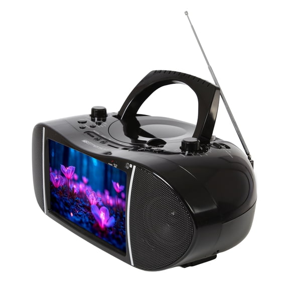 Emerson Combo 9-In. Portable TV and Bluetooth DVD/CD/USB/AM FM Radio Boom Box System, HDMI/SD/Aux and Mic Inputs, Remote, EDL-2901
