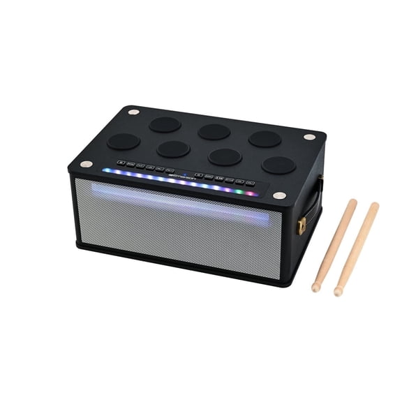Emerson EDS-1000 Bluetooth Party Speaker with Digital Drum Pads, LED Lights, Dual Speakers, USB/AUX/Mic Inputs, & Rechargeable Battery