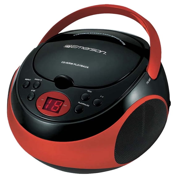 Emerson EPB-3000 Portable CD Player with AM/FM Radio, Programmable Memory, Dual Stereo Speakers - Red