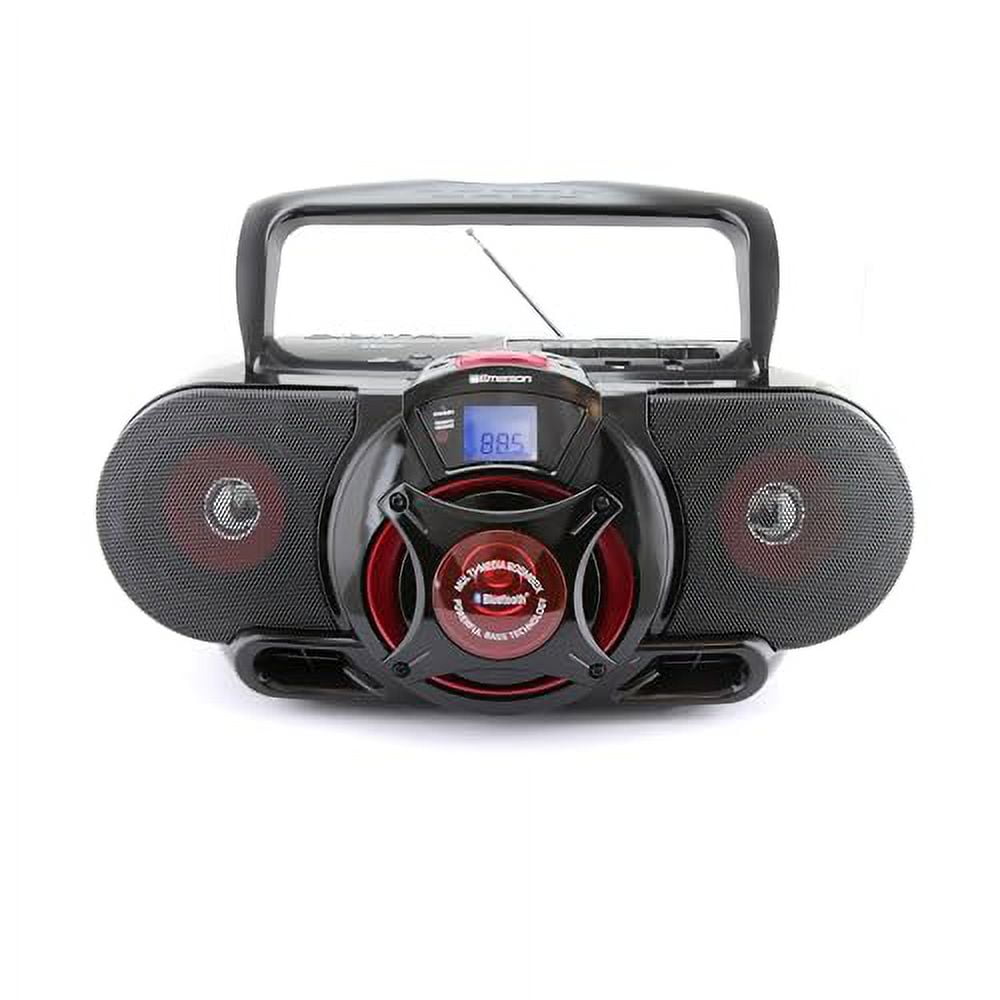 NAXA Emerson EPB-3002 Portable Bluetooth, MP3/CD AM/FM Stereo Radio Cassette Player/Recorder with Subwoofer and USB Input Boombox, Black