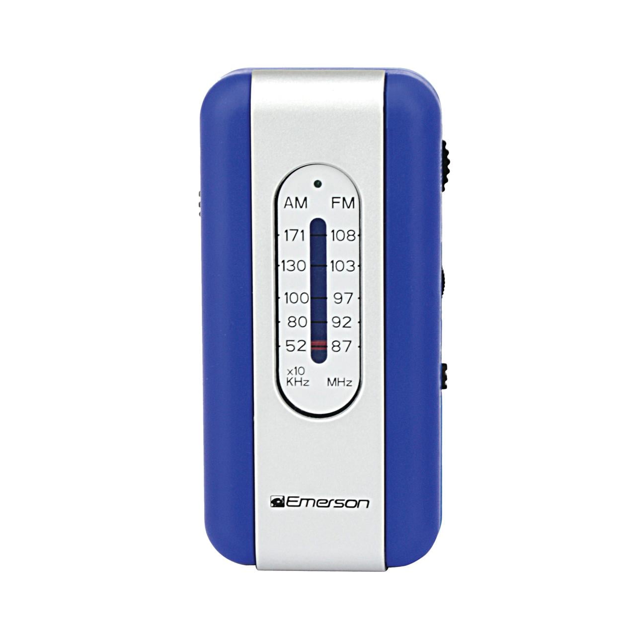 Emerson ER7002 Portable AM/FM Radio with Earbuds, Blue