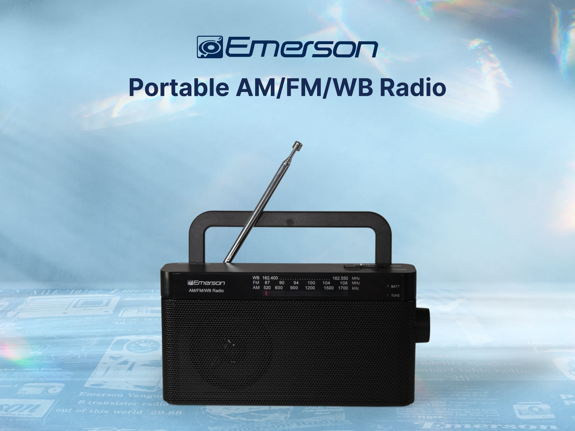 Emerson ER-7004 AM/FM/WB Radio, Lightweight Portable Weather Radio with Telescoping Antenna