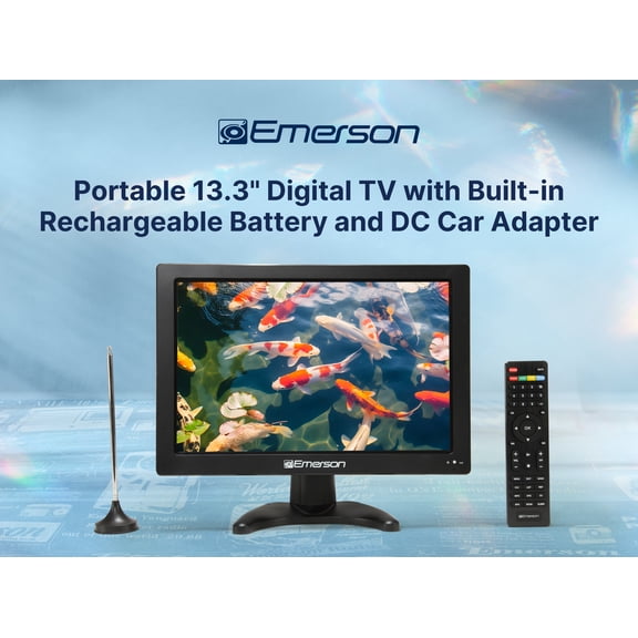 Emerson ET-1300 Portable 13.3 Digital TV with Built-in Rechargeable Battery and DC Car Adapter, Black
