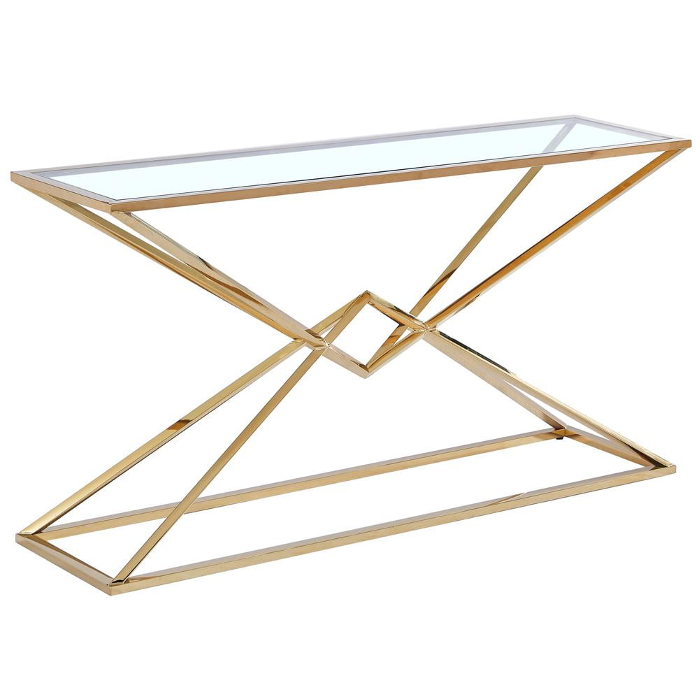 Regal Gold Stainless Steel and Tempered Glass Console Table
