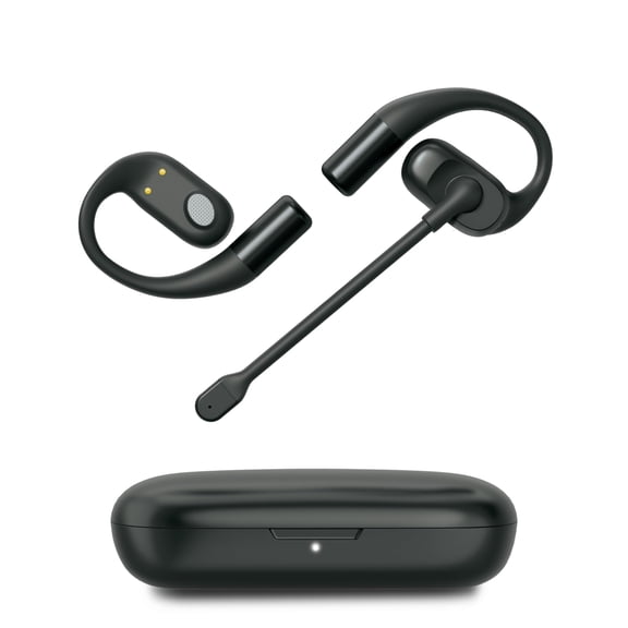 Emerson NoiseZero Open-Ear Earphones w/Charging Case, Smart AI 100dB ENC Microphone Cancelling 99.999% Noise, Max Privacy, Wireless Bluetooth Earbuds, IPX4, Gym, Work, Travel - Black
