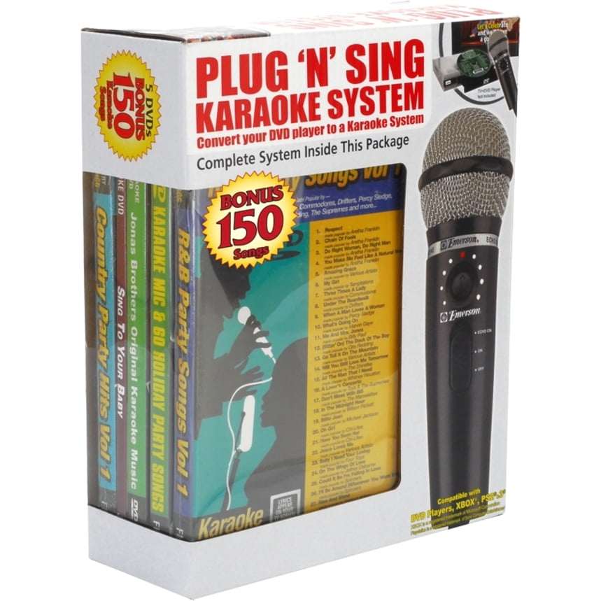 Emerson Plug N Play Karaoke Microphone System With 150 Songs On DVD