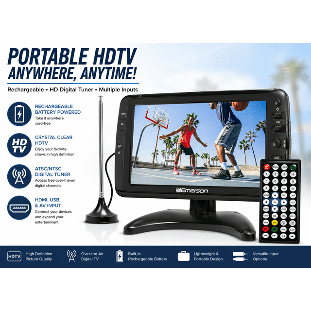 Emerson ET-7000 Portable 7 TV & Digital Multimedia Player with Built in Rechargeable Lithium Battery & DC Car Cord