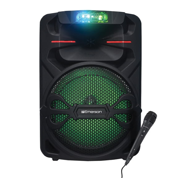 Emerson Portable Bluetooth Party System, True Wireless, with LED Lighting, Microphone, and Remote, Black, EDS-1200