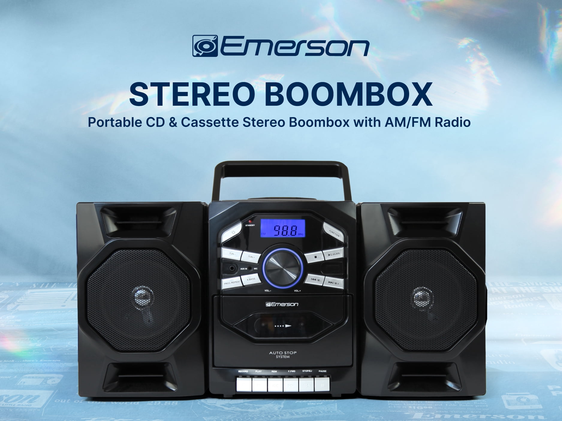 Emerson EPB-4000 Portable CD & Cassette Stereo Boombox with AM/FM Radio, Black