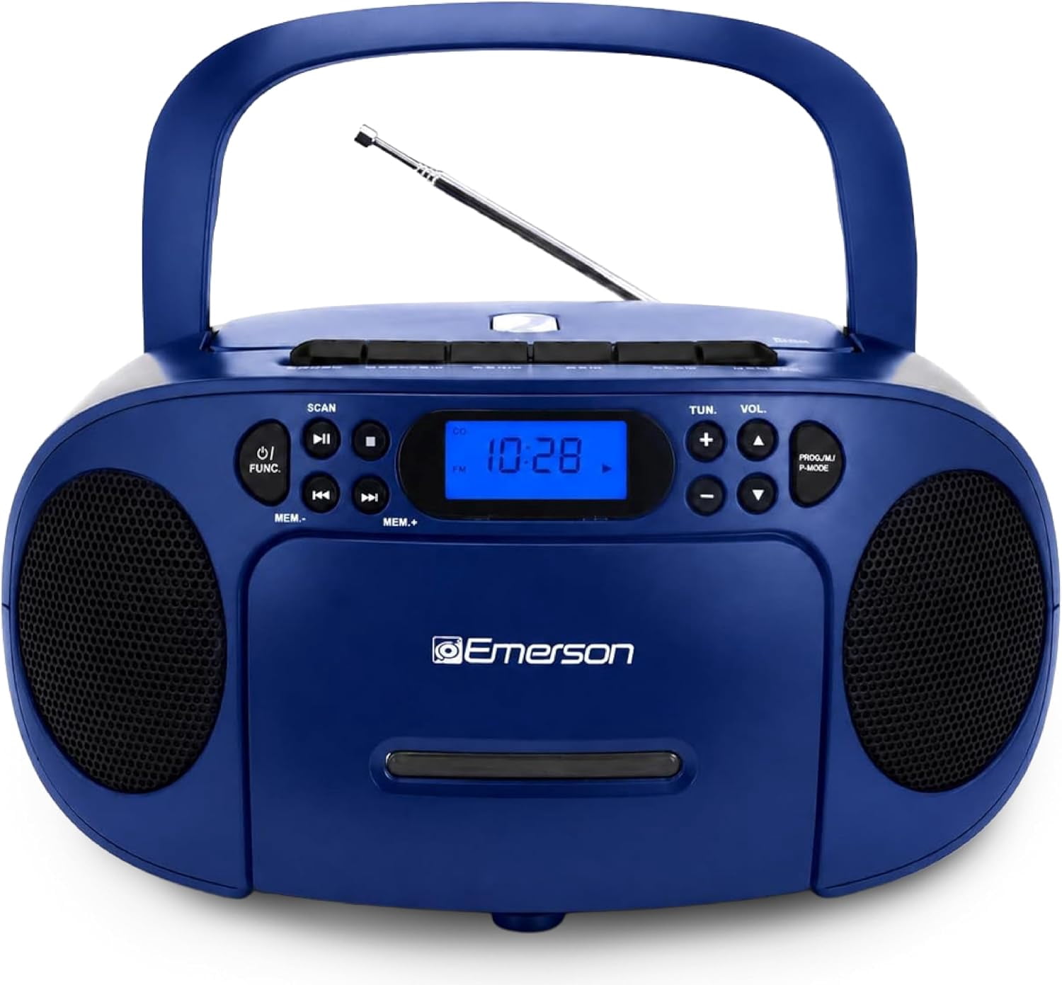 Emerson Portable CD & Cassette Player Recorder Boombox, AM/FM Radio, AUX, Headphone Jack, Dual Speakers, AC/DC or Battery Powered