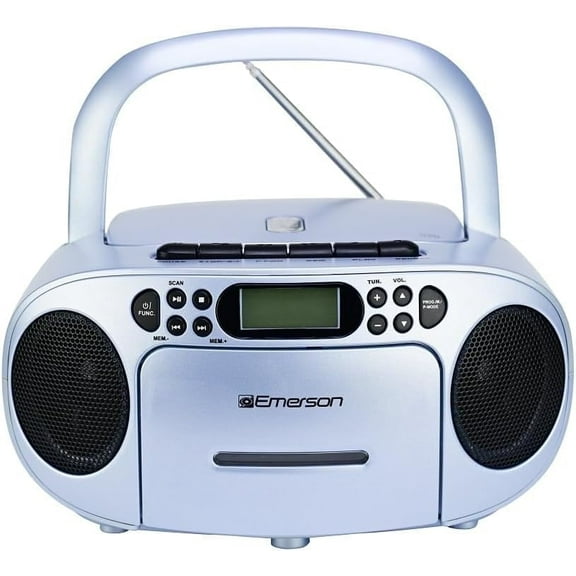 Emerson Portable CD Player Boombox with Cassette Player, AM/FM Radio, Tape Recorder, AUX, Headphone Jack, Dual Speakers, AC/DC & Battery Operated - Stereo System for Home, Indoor & Outdoor Use
