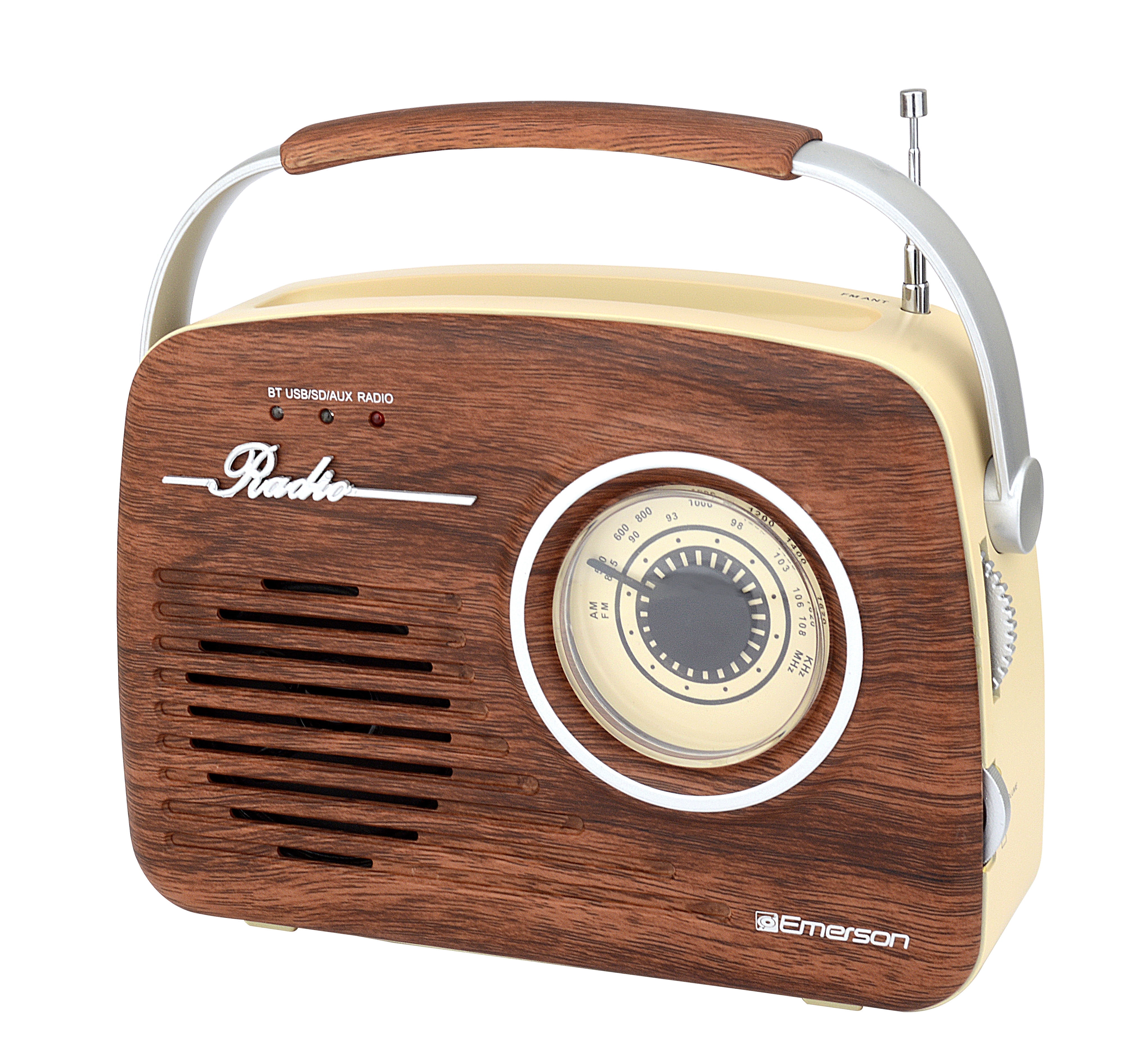 Emerson EAS-3002 Portable Retro Radio with Built-in Rechargable Battery, Mahogany