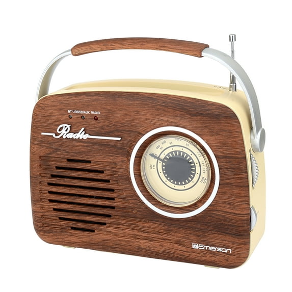 Emerson EAS-3002 Portable Retro Radio with Built-in Rechargable Battery, Mahogany