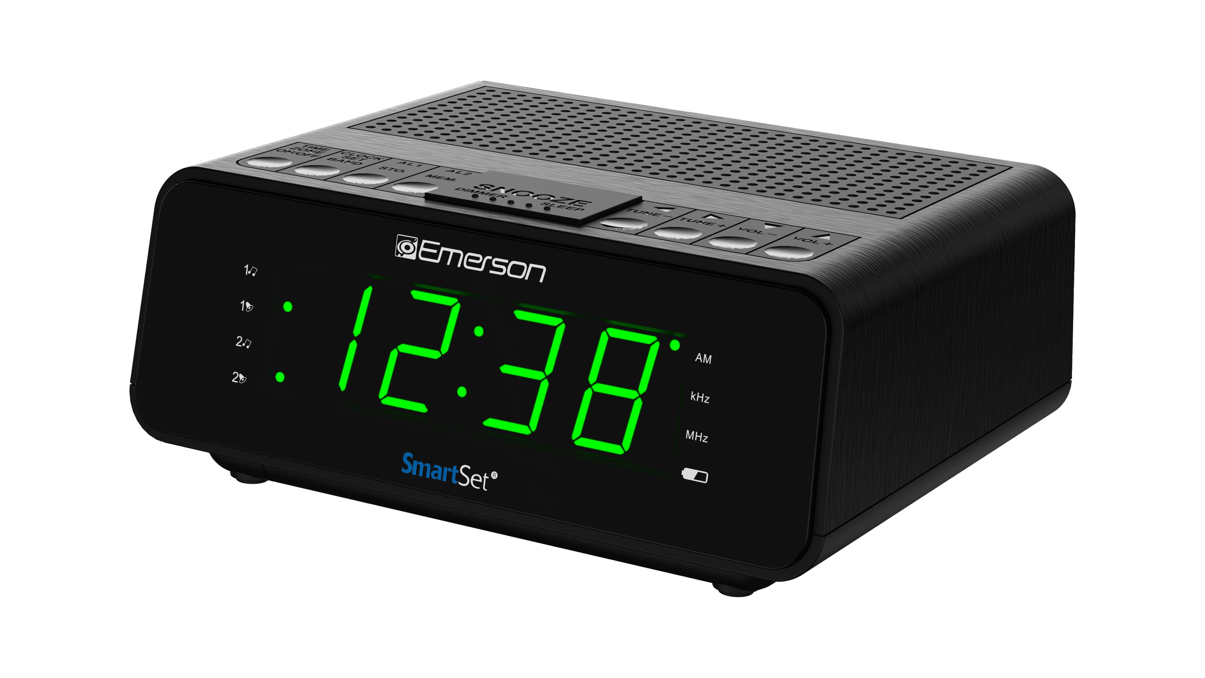 Emerson Radio Corp. Smart Set Alarm Clock with AM/FM Radio, Dimmer, Sleep  Timer and 0.9