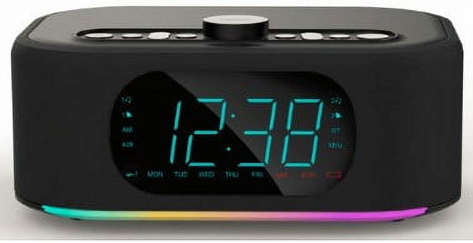 Emerson SmartSet Dual Alarm Clock Radio, 10W Bluetooth Speaker, 15W Wireless Charging, 7-Mode Rhythmic Color Changing LED Lights, CKSW7708M