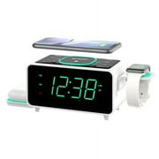 Emerson SmartSet Multiple Wireless Charging, Dual Alarm Clock Radio, Bluetooth Speaker, USB Charger, Cyan Night LED and 1.4  Display, ER100501