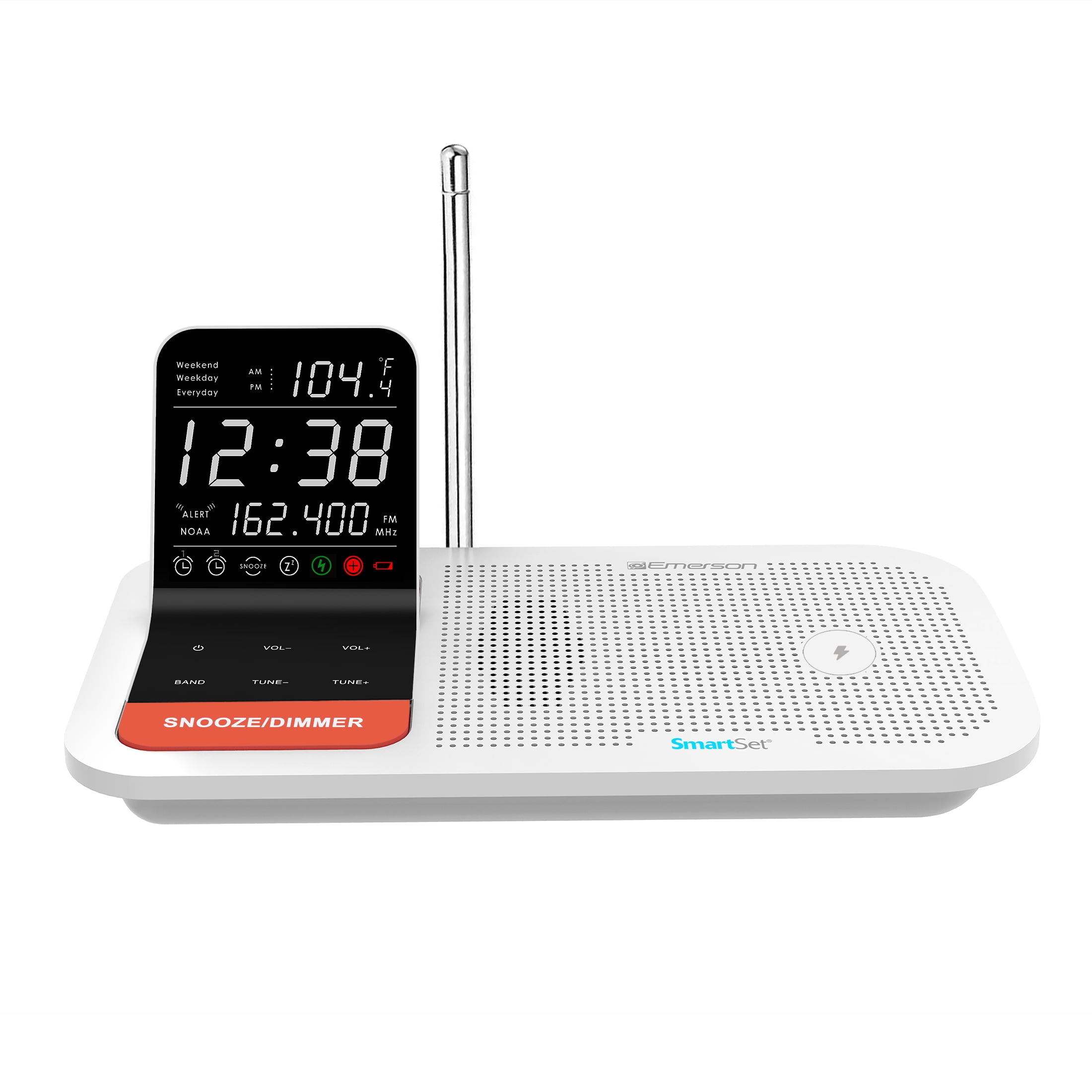 Emerson SmartSet Weather Band Dual Alarm Clock Radio, 15W Wireless