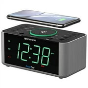 Emerson Alarm Clock Radio and Wireless Charger with Bluetooth, Compatible with iPhone XS Max/XR/XS/X/8/Plus, 10W Galaxy S10/Plus/S10E/S9, All Qi Compatible Phones, ER100202