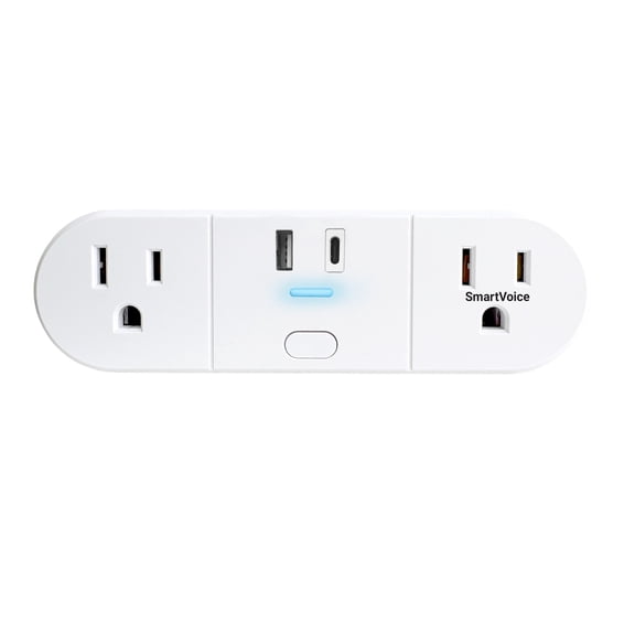 Emerson SmartVoice 4-in-1 Dual Wall Plug, Offline 30+ Voice Commands, No APP, No WIFI, Smart Outlet, 2 AC Outlets, USB-A & USB-C , Timer, ETL Listed