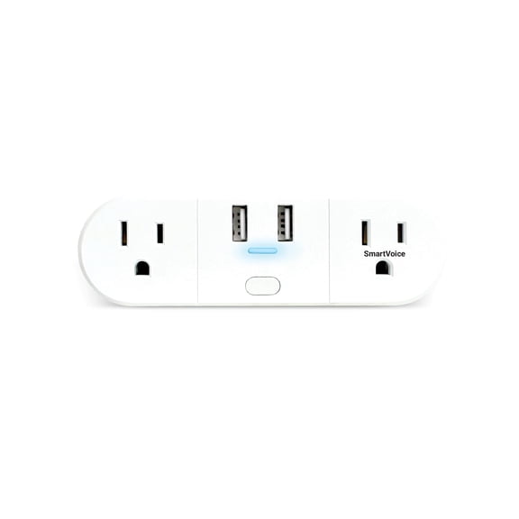 Emerson SmartVoice 4-in-1 Dual Wall Plug, Offline 30+ Voice Commands, No APP, No WIFI, Smart Outlet w/ 2 AC Outlets, 2 USB-A , Timer, ETL Listed