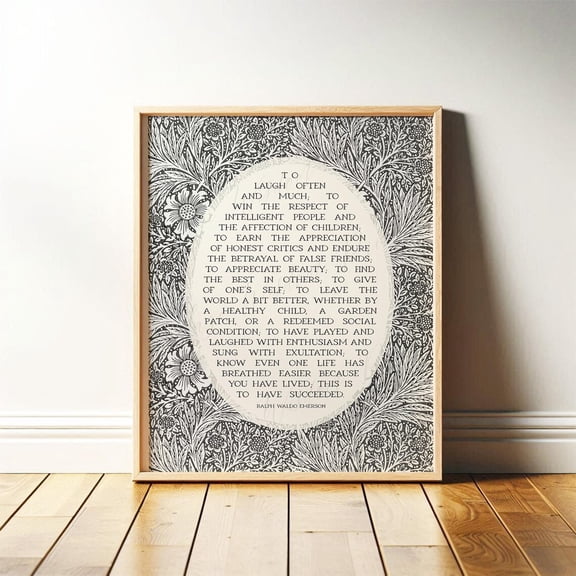Emerson Success Quote Print: William Morris Floral Art #2092, Unframed Poster Size 16x24