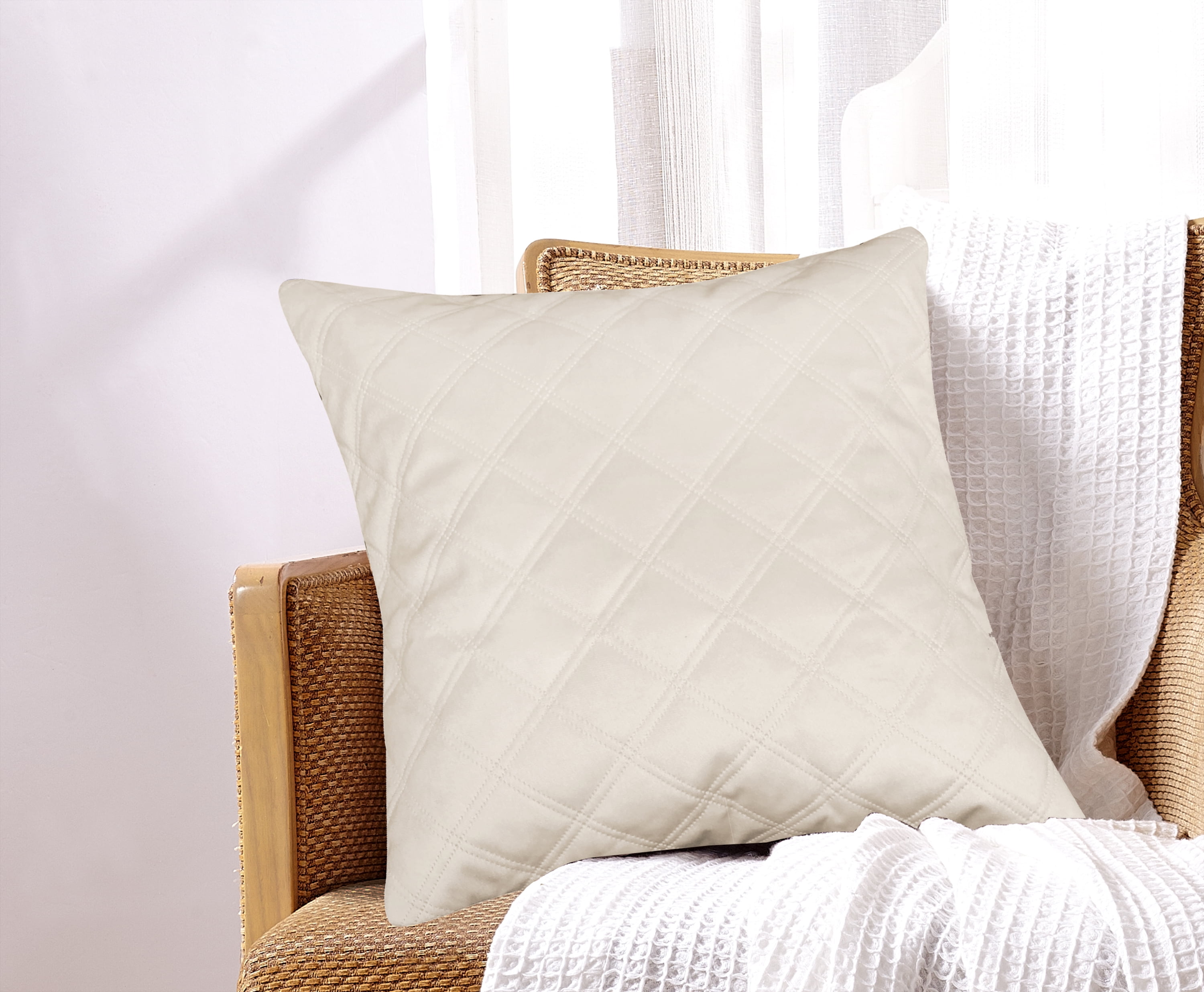 Emerson Velvet Embossed Throw Pillow 18x18 Beige