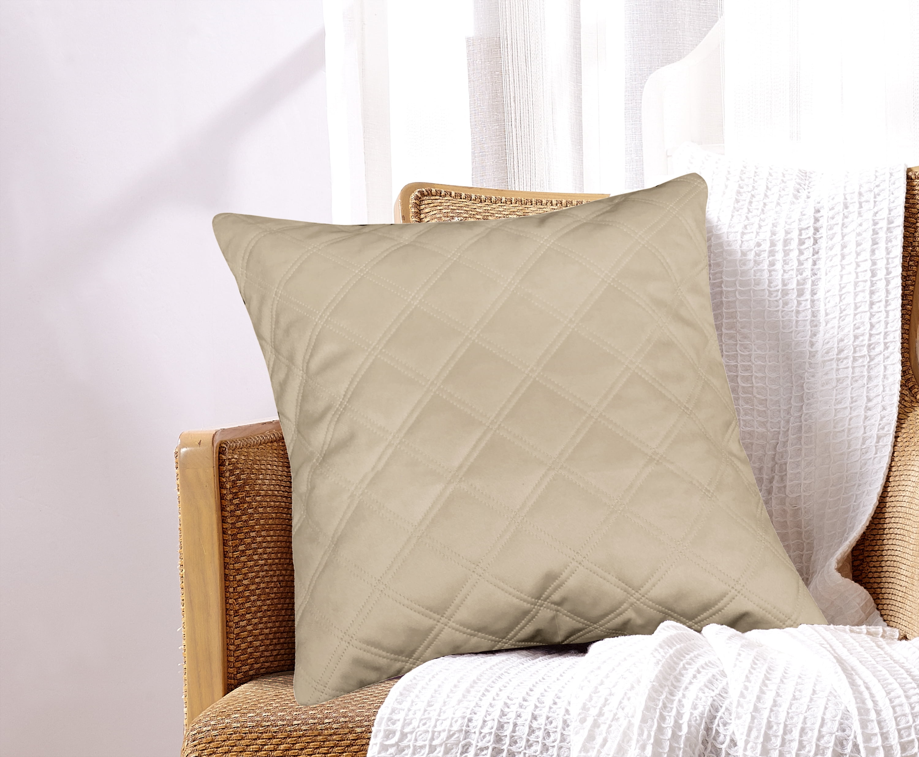 Emerson Velvet Embossed Throw Pillow 18x18 Tan