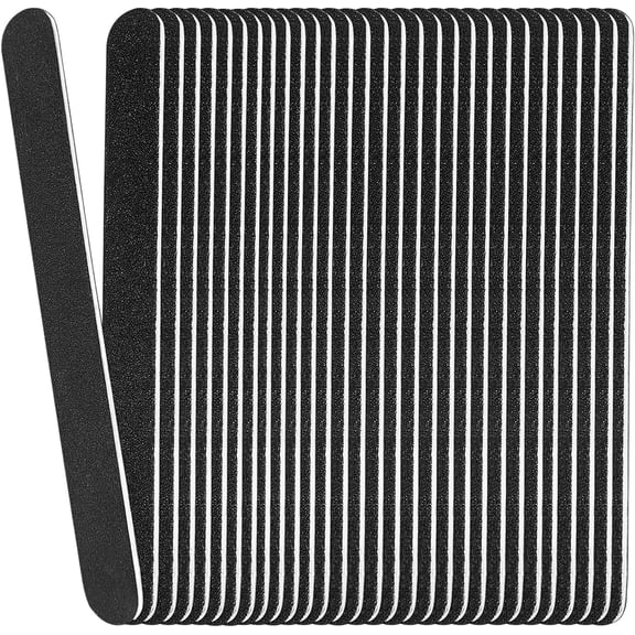 Emery Board Nail Files (24 Pack), 100/180 Grit Wooden Nail File for Natural Nails, 7 Inches Emory Filers Manicure Tool Set Disposable Nail File for Home Salon Black