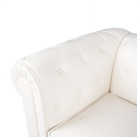 Emery Chesterfield Accent Chair, Luxurious Comfort for Cozy Living Rooms, Mid-Century Modern Accent Chair, Elegance & Serenity White,Air Leather