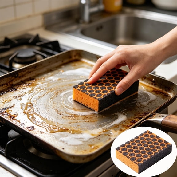 Emery Cleaning Sponge for Kitchen, Heavy Duty Carbide Scouring Pad Non Scratch Rust Eraser Scrubber for Pots Pans Sinks Stove Tops BBQ Grill, Reusable Multipurpose Scouring Block