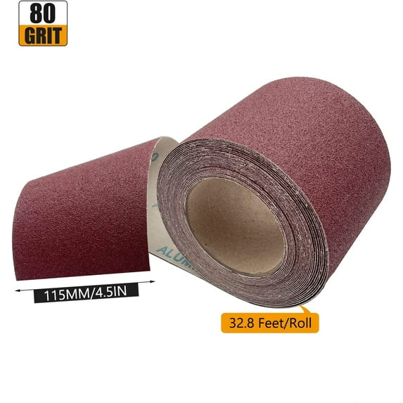 Emery Cloth Roll, 4.5 Inch Wide 32.8 Feet Long Ready-to-Cut Ready-to-Wrap Abrasive Sand Paper Rolls for Metal Wood Glass Carpentry Sanding Paper Sander Belts (80 Grit)