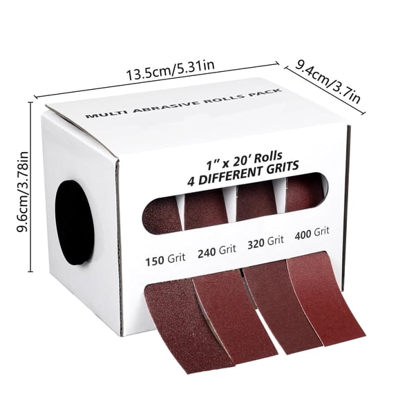 Emery Cloth Roll,4 Grits 1'' x 20' Abrasive Sandpaper Roll with Dispenser,150 240 320 400 Grit Sand Assortment,Sanding Paper for Metal Auto Wood Polishing