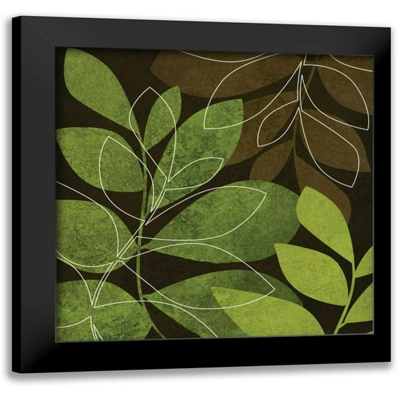 Emery, Kristin 12x12 Black Modern Framed Museum Art Print Titled - Green and Brown Leaves II