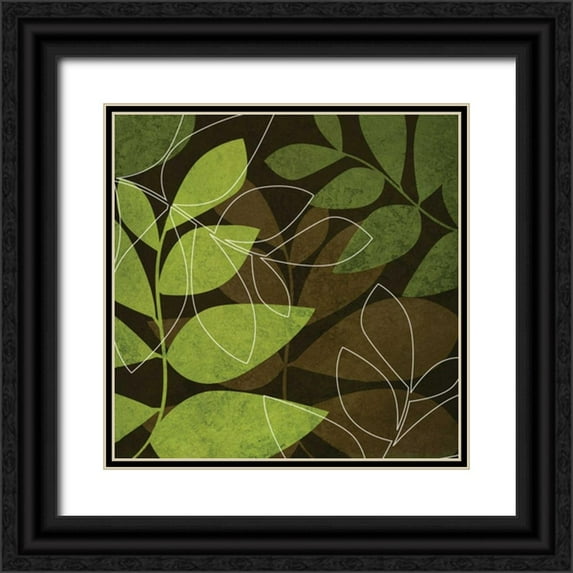 Emery, Kristin 20x20 Black Ornate Wood Framed with Double Matting Museum Art Print Titled - Green and Brown Leaves I