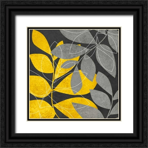 Emery, Kristin 26x26 Black Ornate Wood Framed with Double Matting Museum Art Print Titled - Gray and Gold Leaves II