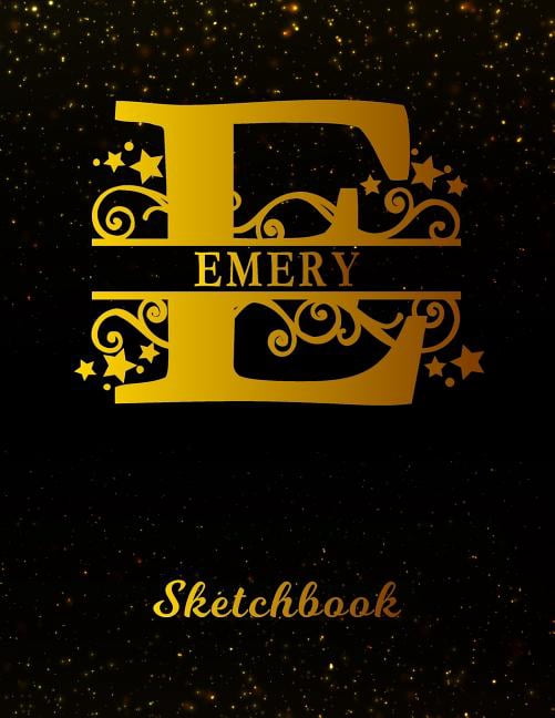 Emery Sketchbook: Letter E Personalized First Name Personal Drawing Sketch Book for Artists & Illustrators Black Gold Space Glittery Effect Cover Scrapbook Notepad & Art Workbook Create & Learn to Dra