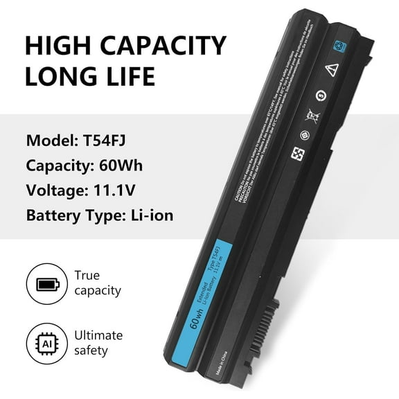 Emery TECH 60WH T54FJ Laptop Battery for Latitude E6440 E6430 E6420 E6520 E6530 E6540 E5430 E5520 E5530 E5420 Inspiron 47 20 54 20 5520 5720 7420 7520 7720 M421R M521R Vostro 3460 3560 m5y0x  8858x