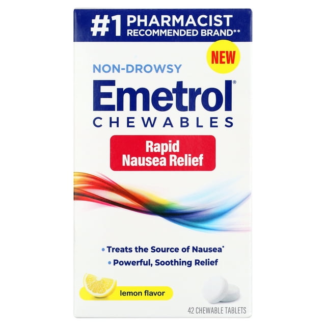 Emetrol Chewables for Rapid Nausea Relief NonDrowsy, Lemon Flavor, 42