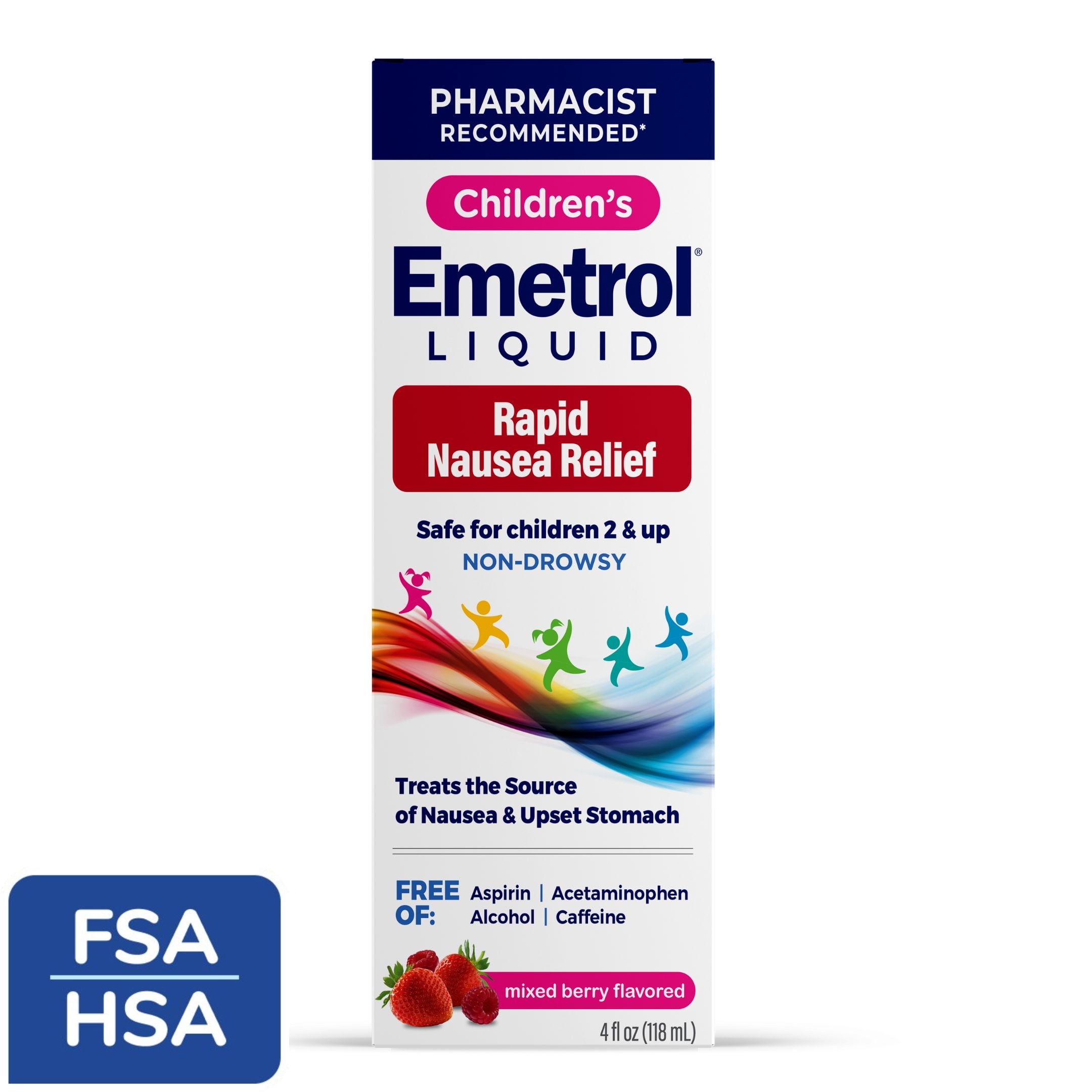 Emetrol Kids Nausea and Upset Stomach Relief, Liquid, Mixed Berry, 4 oz
