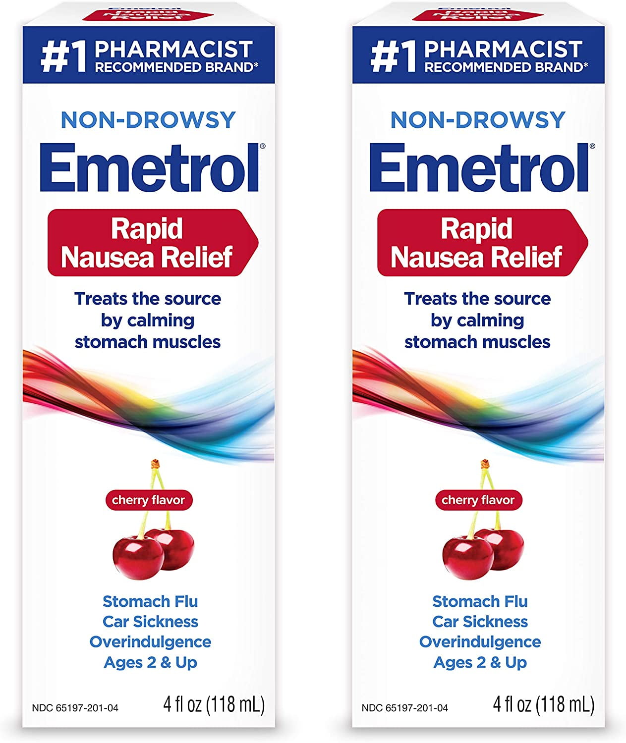 Emetrol Nausea & Upset Stomach Relief Liquid Medication, Cherry - 4 oz Bottle, 2 Count