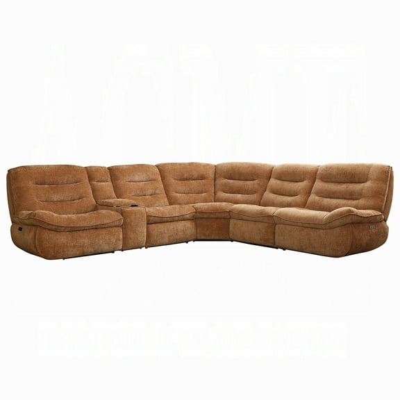 Emett Power Recliner Sectional Sofa, Cupholder, Orange Chenille 139in