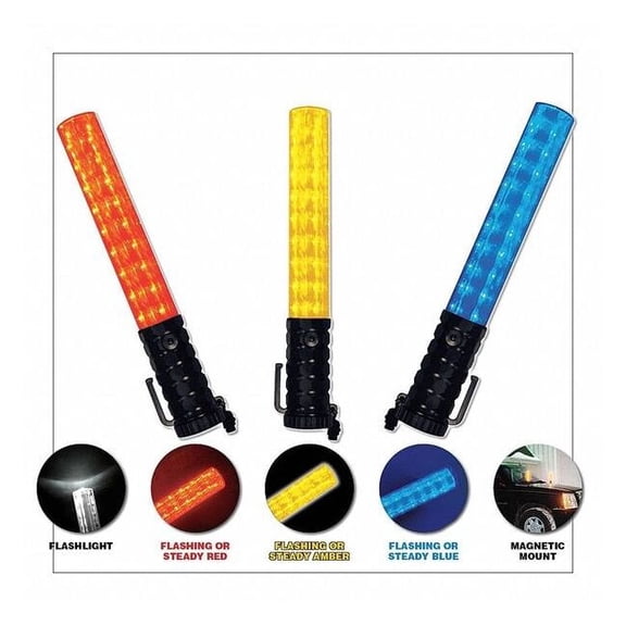 Emi LED Safety Baton, Black+Red, HighImpact ABS Plastic, 13 1/2 in Length 3000