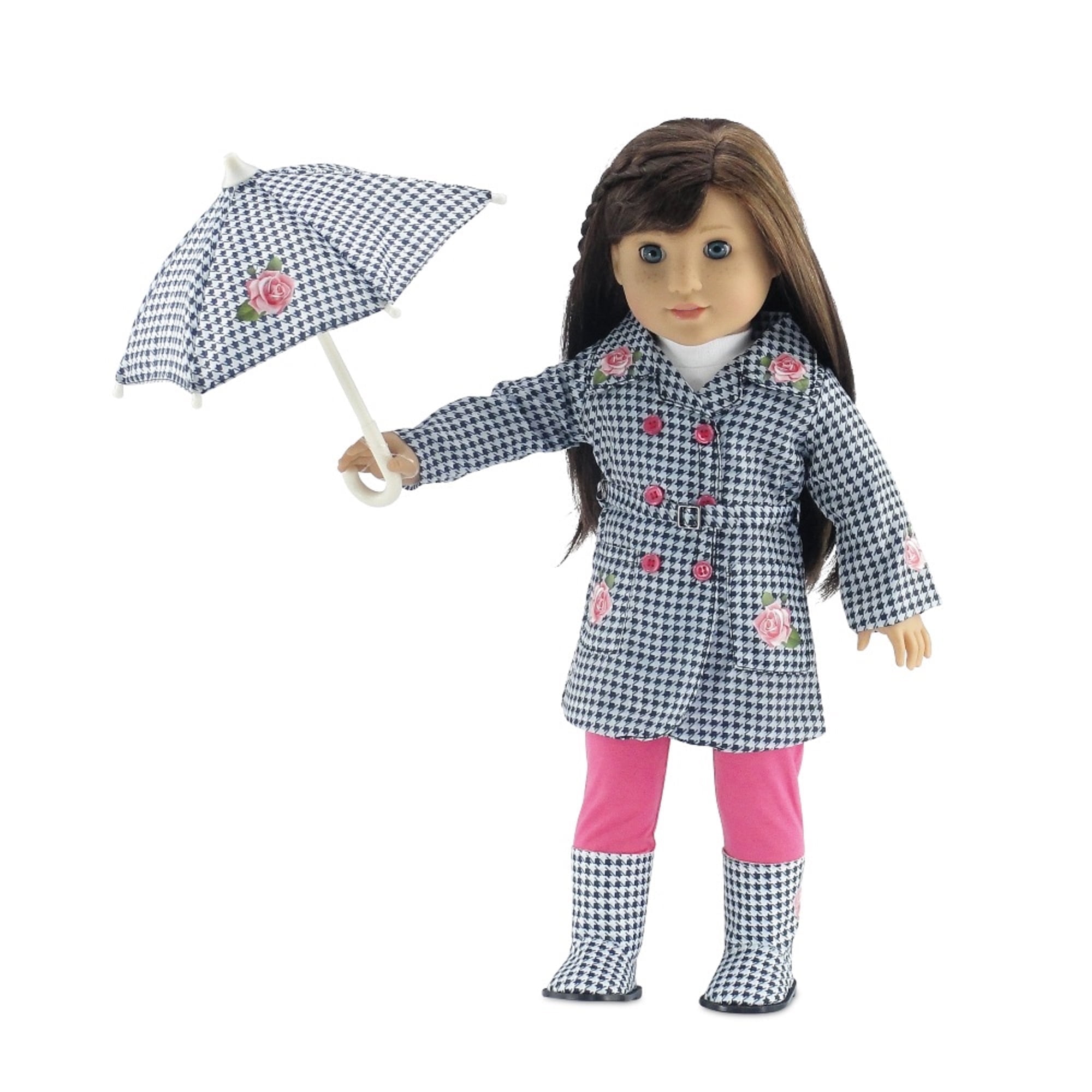 Emi1y Rose 18 Inch Doll Clothes | Lovely 5-Piece 18" Doll Raincoat Outfit, Including Matching Doll Rain Boots and Working Umbrella | Fits American Girl Dolls