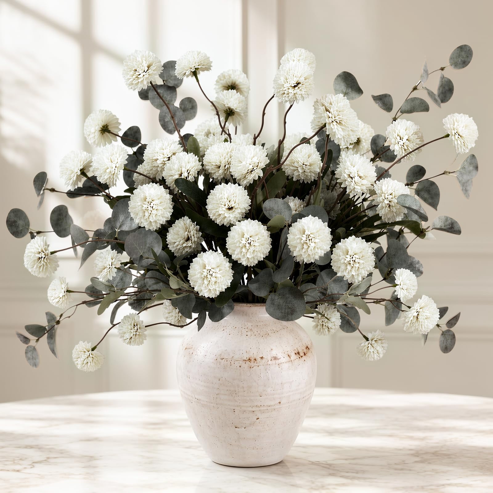 Emibele 12pcs Artificial Fall Fake Flowers Silk Pompon Mums, Faux ...
