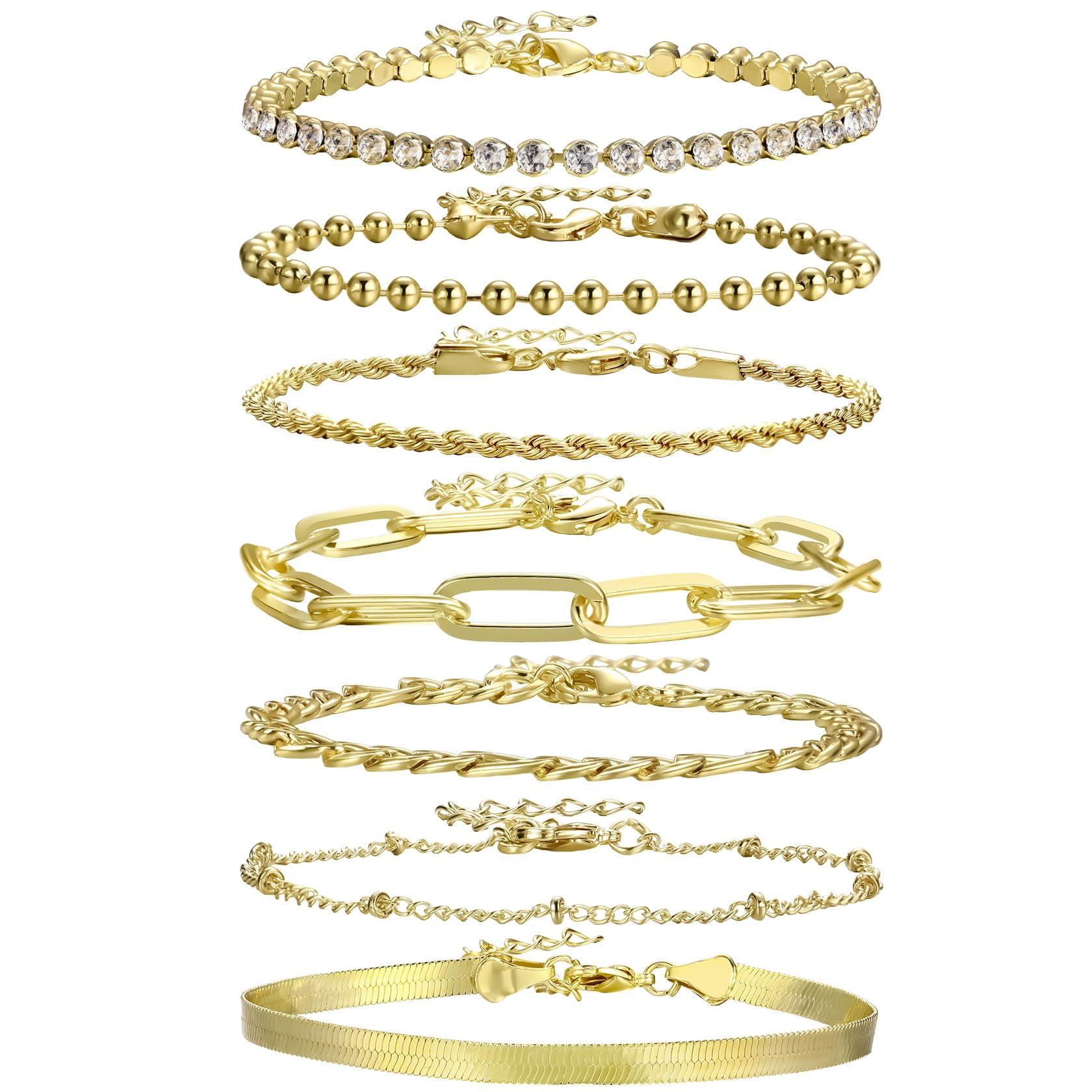 Emibele Gold Chain Bracelets Set for Women Girls, 14K Real Gold Plated ...